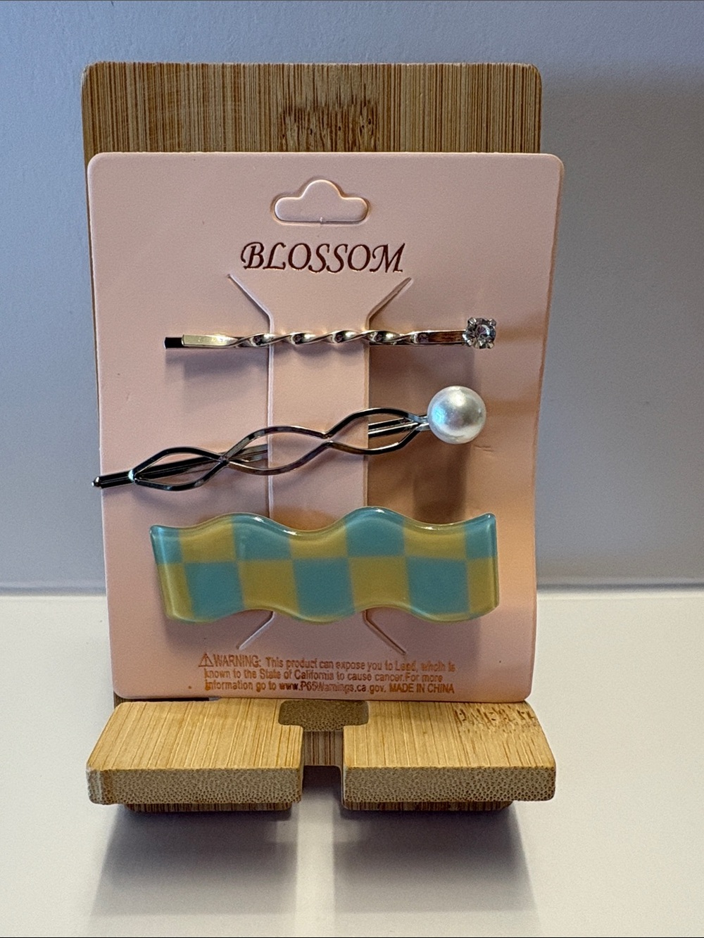 BLOSSOM Hair Pin Set - Blue, Yellow, Silver, Pearl Accents